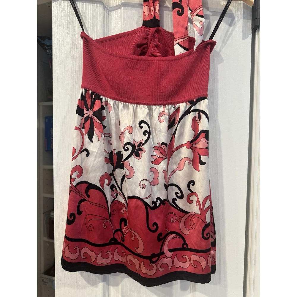 bebe Medium Silk Halter Floral  Top Y2K Pink Babydoll Downtowngirll Dollcore 00s - Picture 3 of 7